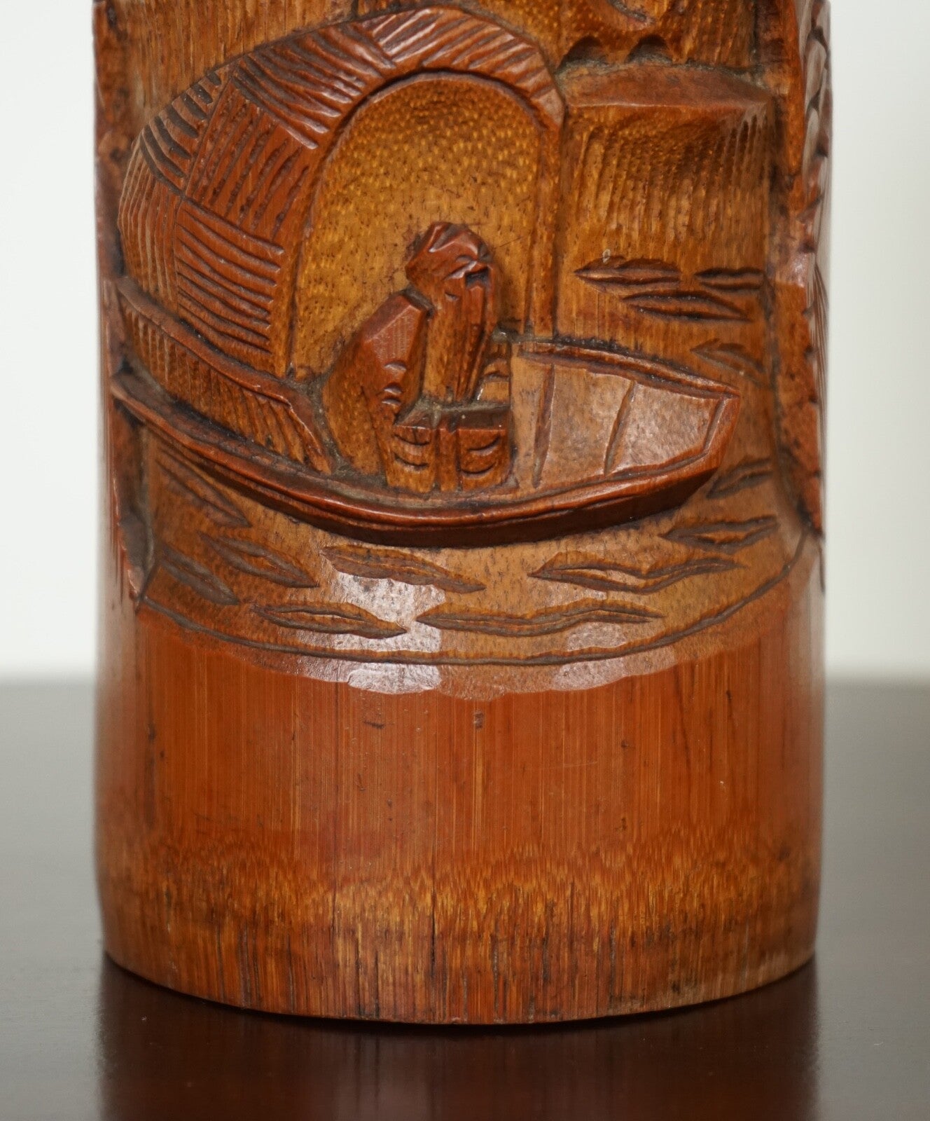 OLD CHINESE BAMBOO BRUSH POT DRIED FLOWER VASE