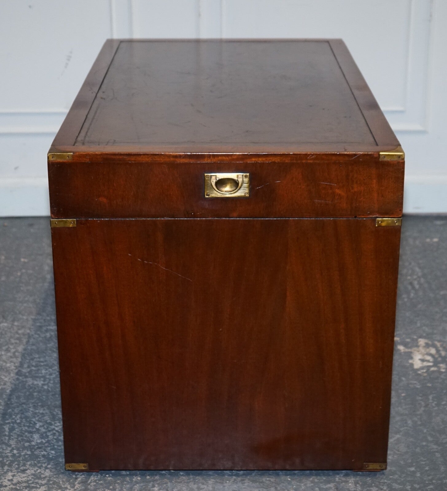 FULLY RESTORED BEVAN FUNNELL MILITARY CAMPAIGN TWIN PEDESTAL DESK BROWN LEATHER