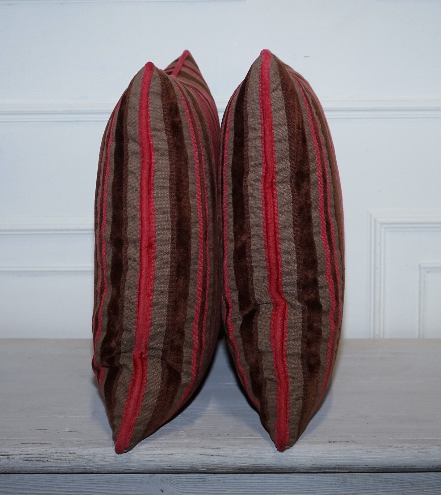 PAIR OF ALEXANDER & JAMES HUDSON STRIPEY SCATTER CUSHIONS