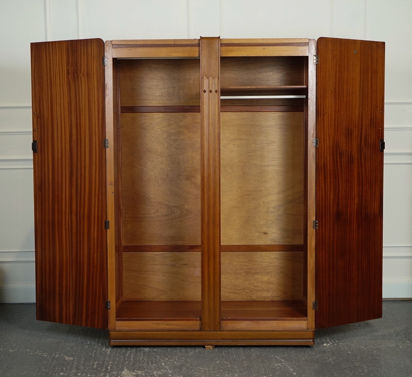 VINTAGE ART DECO MAHOGANY TWO DOOR WARDROBE BY LEBUS FURNITURE J1