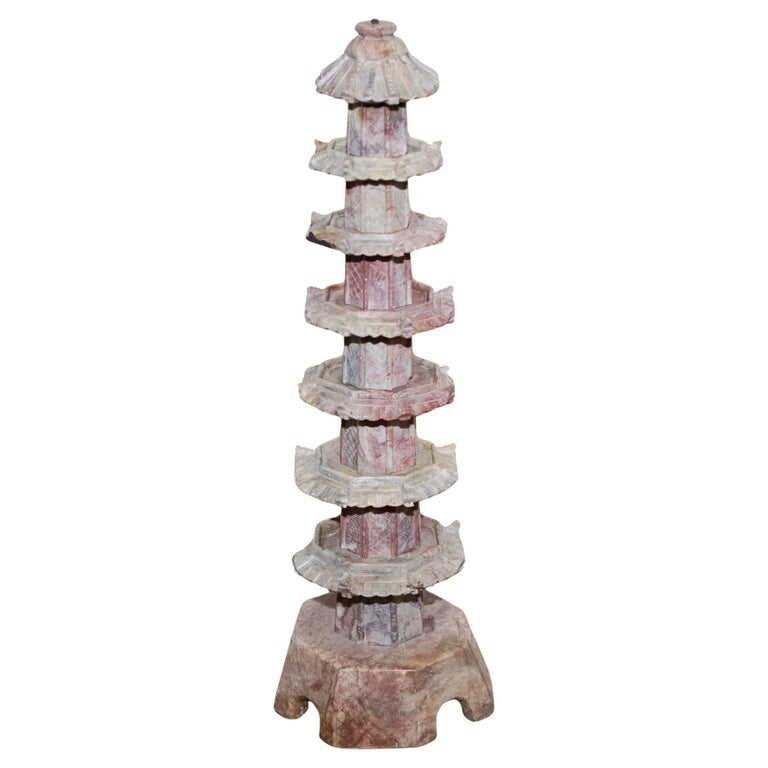 ANTIQUE 19TH CENTURY ORIENTAL CARVED SOAPSTONE PAGODA VERY DECORATIVE