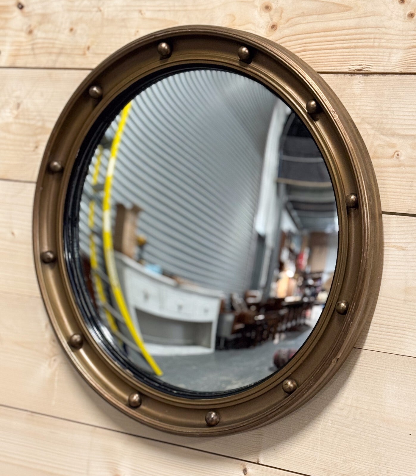 ANTIQUE 1920'S BUTLERS CONVEX GOLD GILT WOOD WALL MIRROR