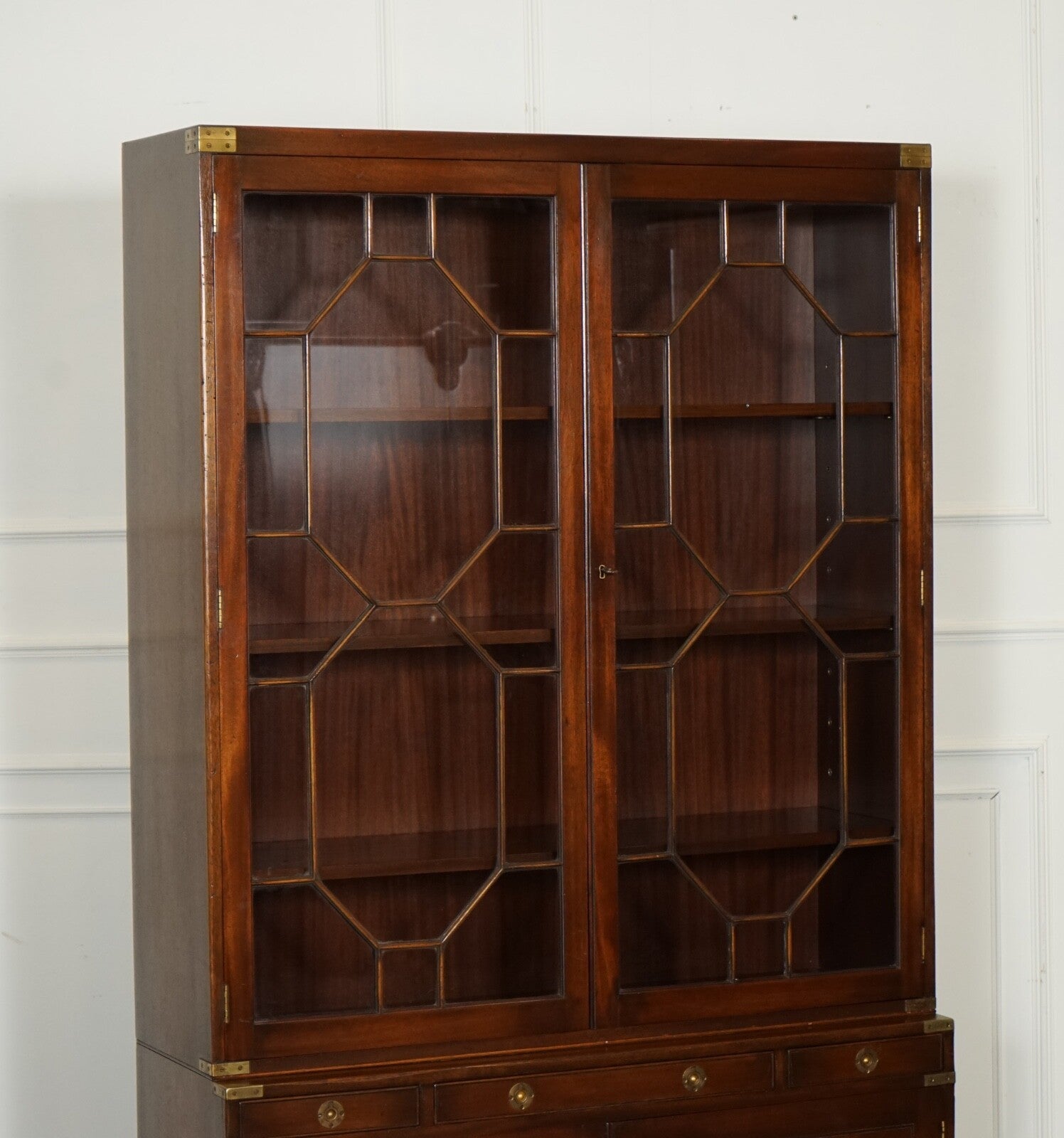 VINTAGE BEVAN FUNNELL MILITARY CAMPAIGN ASTRAL GLAZED LIBRARY DISPLAY CABINET