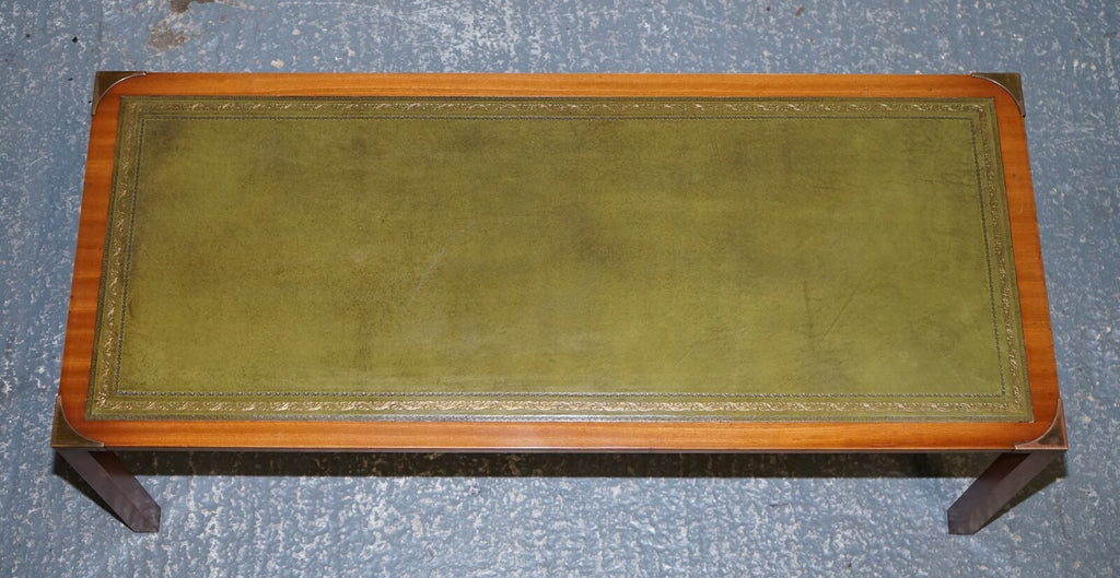 BEVAN FUNNELL COFFEE TABLE WITH TWO SIDE UNDERTABLES GREEN LEATHER TOP