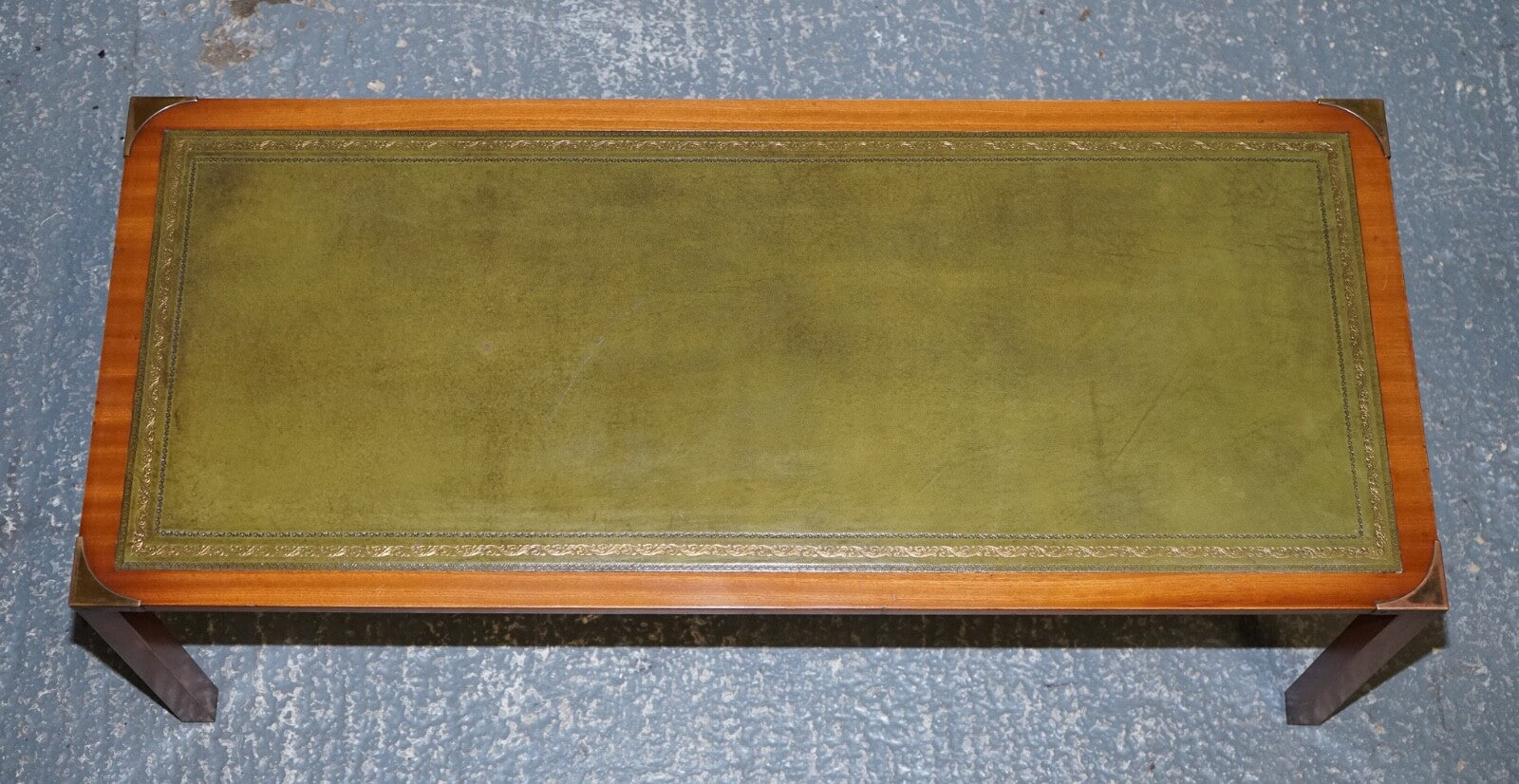 BEVAN FUNNELL COFFEE TABLE WITH TWO SIDE UNDERTABLES GREEN LEATHER TOP
