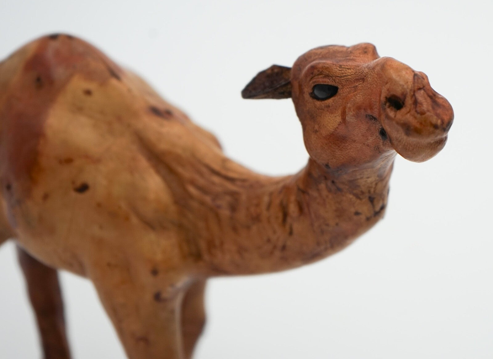 CAMEL SCULPTURE WITH  AGED LEATHER ON HAND CARVED WOOD BY LIBERTY'S LONDON