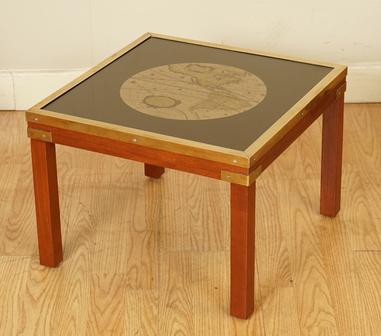 STUNNING COFFEE & SIDE TABLE NEST OF TABLES MILITARY CAMPAIGN WITH WORLD MAPS