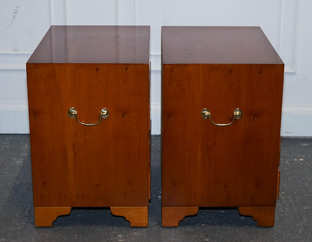 PAIR OF VINTAGE MILITARY CAMPAIGN YEW WOOD CHEST OF DRAWERS END TABLES