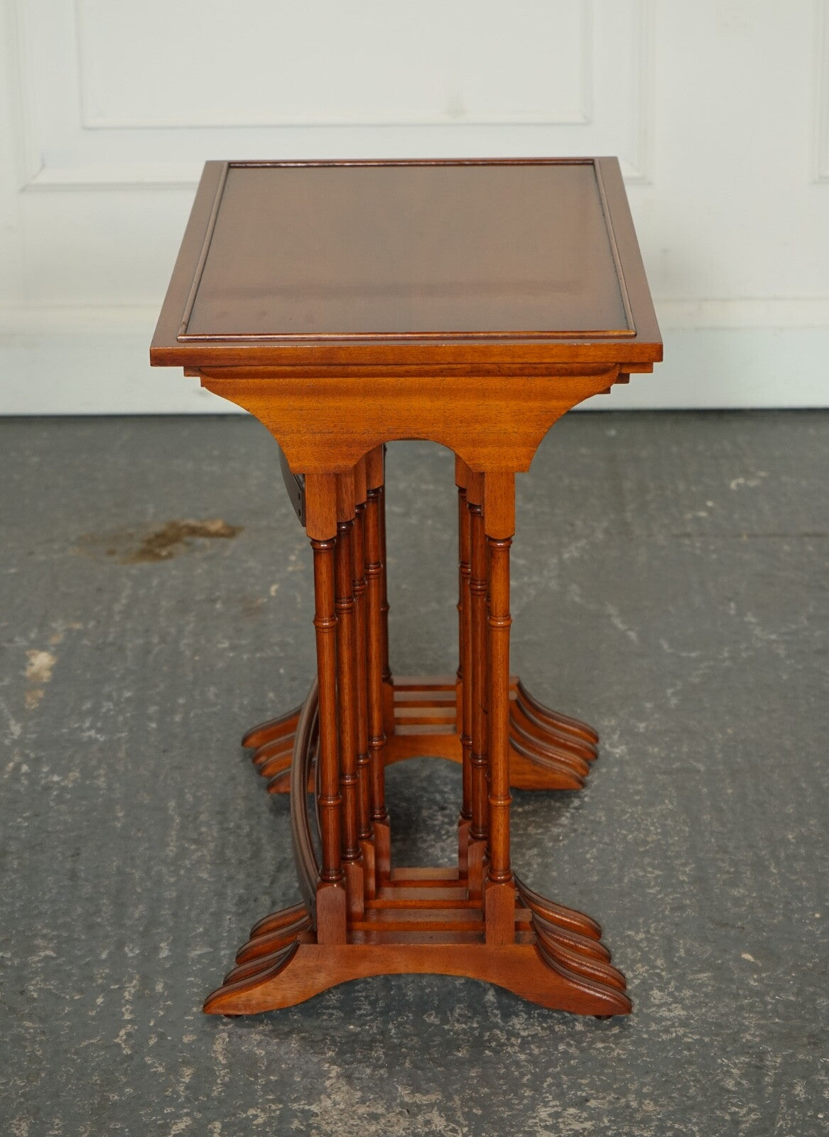 BEVAN FUNNELL YEW WOOD FAUX BAMBOO NEST OF FOUR TABLES